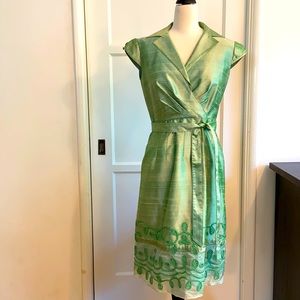 Green raw silk Kay Unger dress